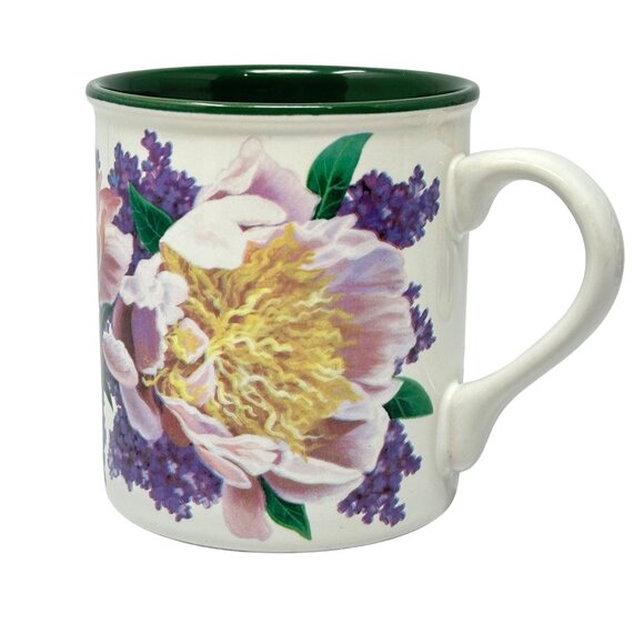 Potpourri Designs Mugs Peonies Lilacs Julie Inman 1994 Vintage Floral Green Set - Picture 3 of 7